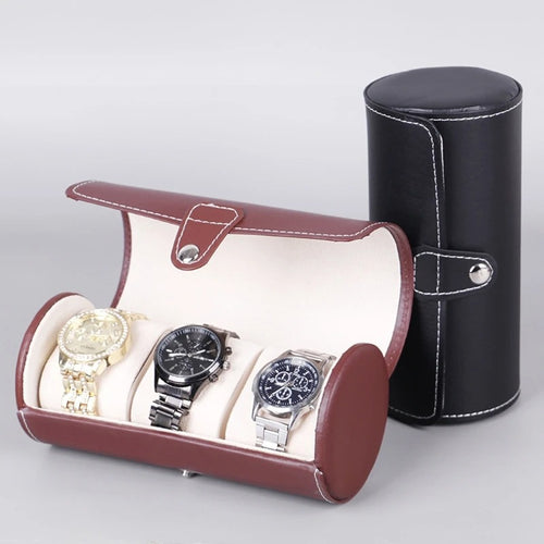 3-Slot Travel Watch & Bracelet Organizer – Portable PU Roll Case (Random Color)