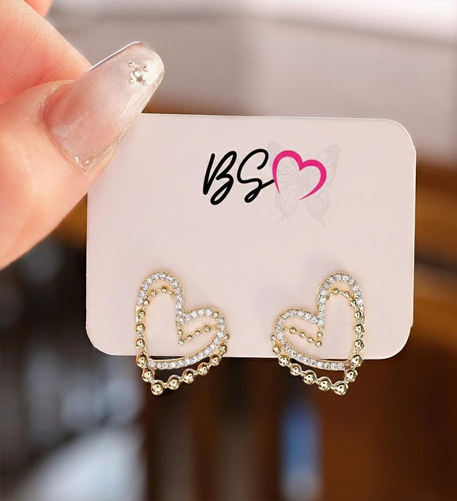 ZJE-164 Heart Shape Double Korean Earrings- Golden/Silver