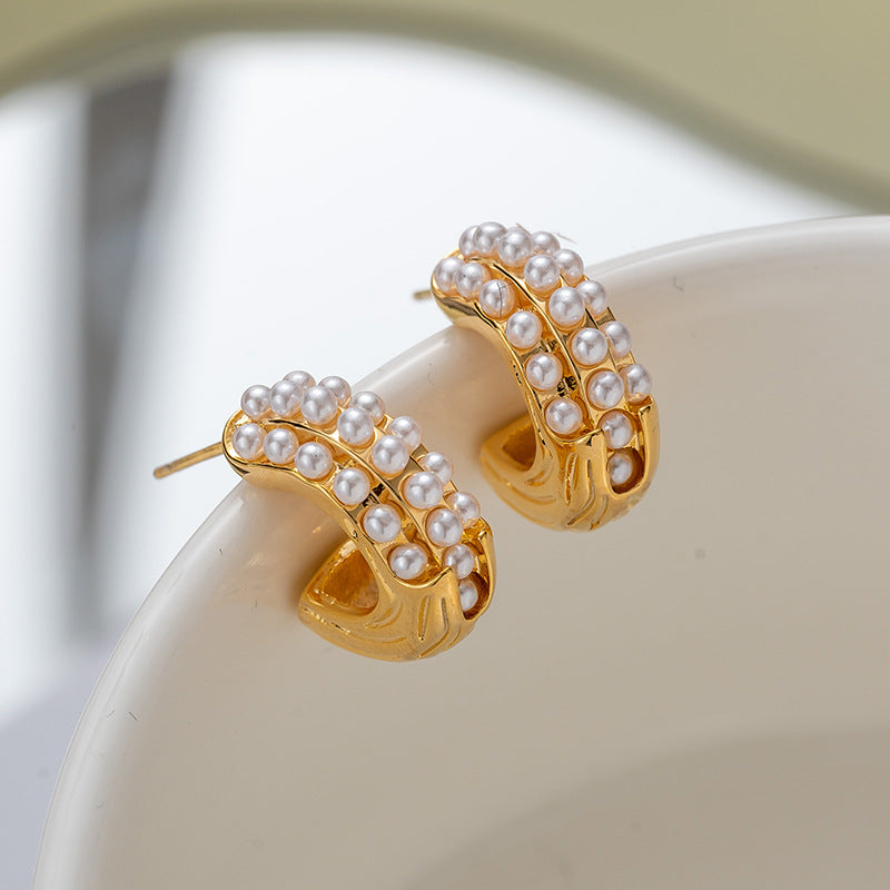 ZJX-169 Pearl Bali – Elegant Korean Style Earrings-Golden/Silver