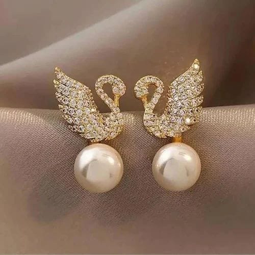 ZJE-911 Swan Pearl Earrings - Golden/Silver