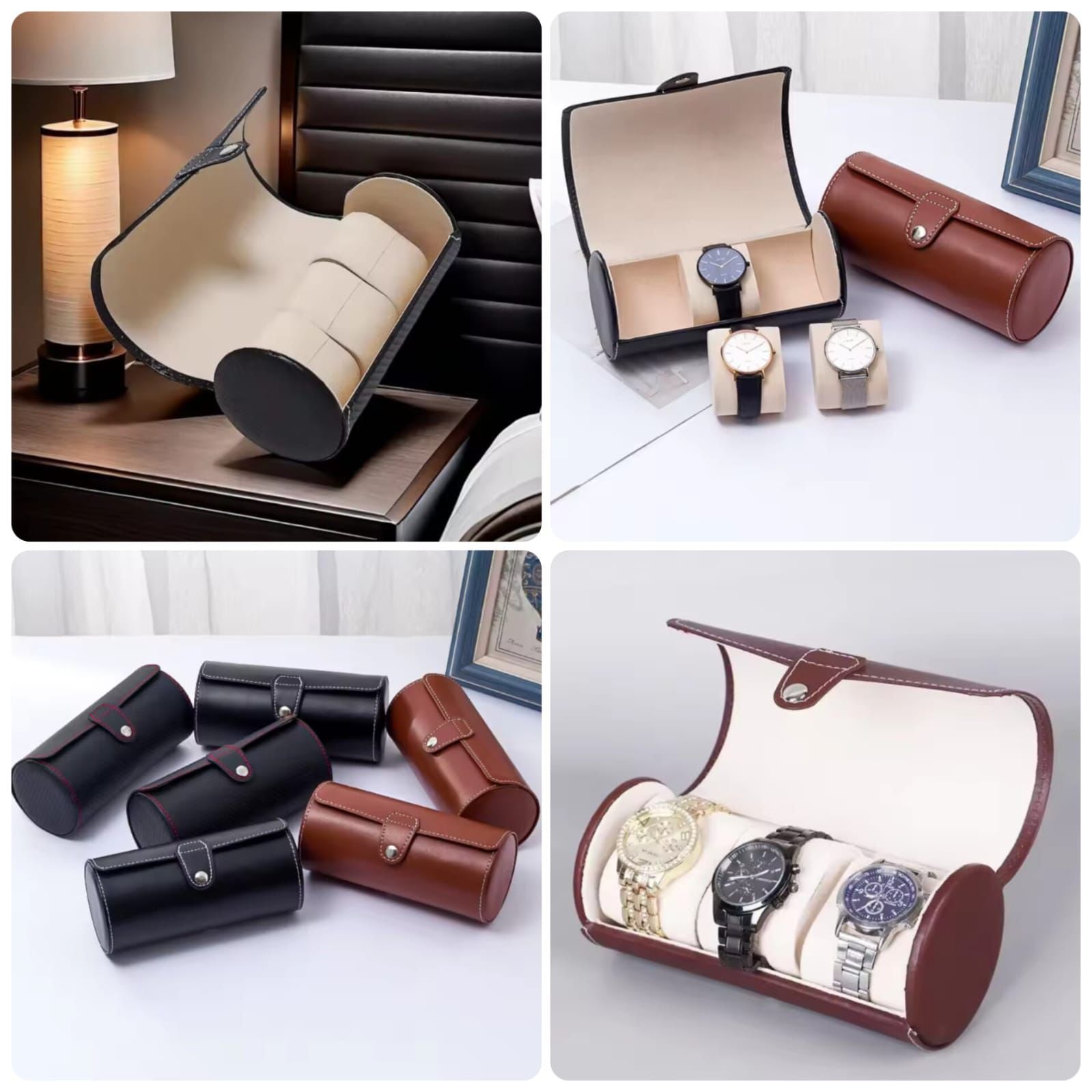 3-Slot Travel Watch & Bracelet Organizer – Portable PU Roll Case (Random Color)