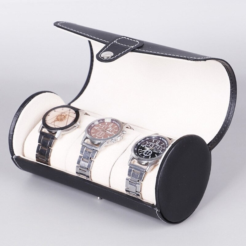 3-Slot Travel Watch & Bracelet Organizer – Portable PU Roll Case (Random Color)