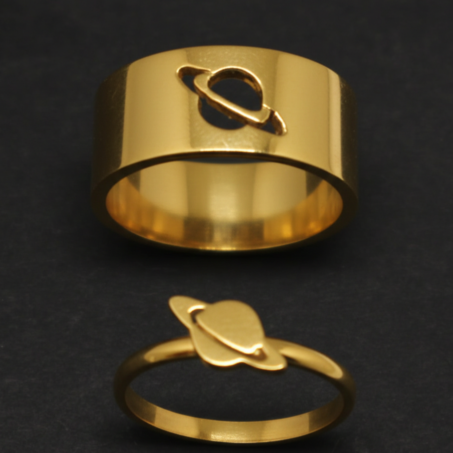 Saturn Promise Couple Rings – Elegant, Adjustable Symbol of Love (Black, Golden, Rose Gold, Silver)