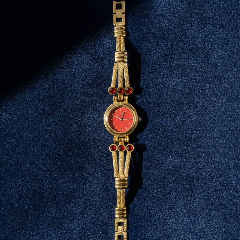 Vintage Gold Bracelet Watch with Red Accents – Random Design & Color