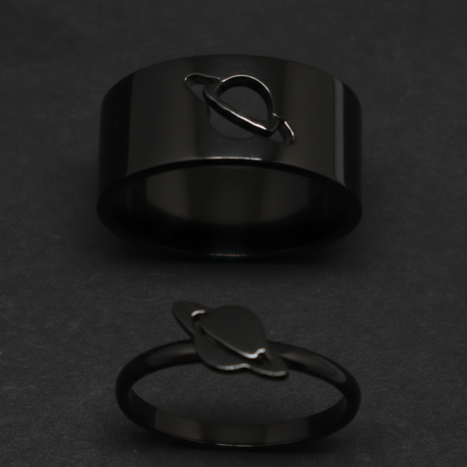 Saturn Promise Couple Rings – Elegant, Adjustable Symbol of Love (Black, Golden, Rose Gold, Silver)