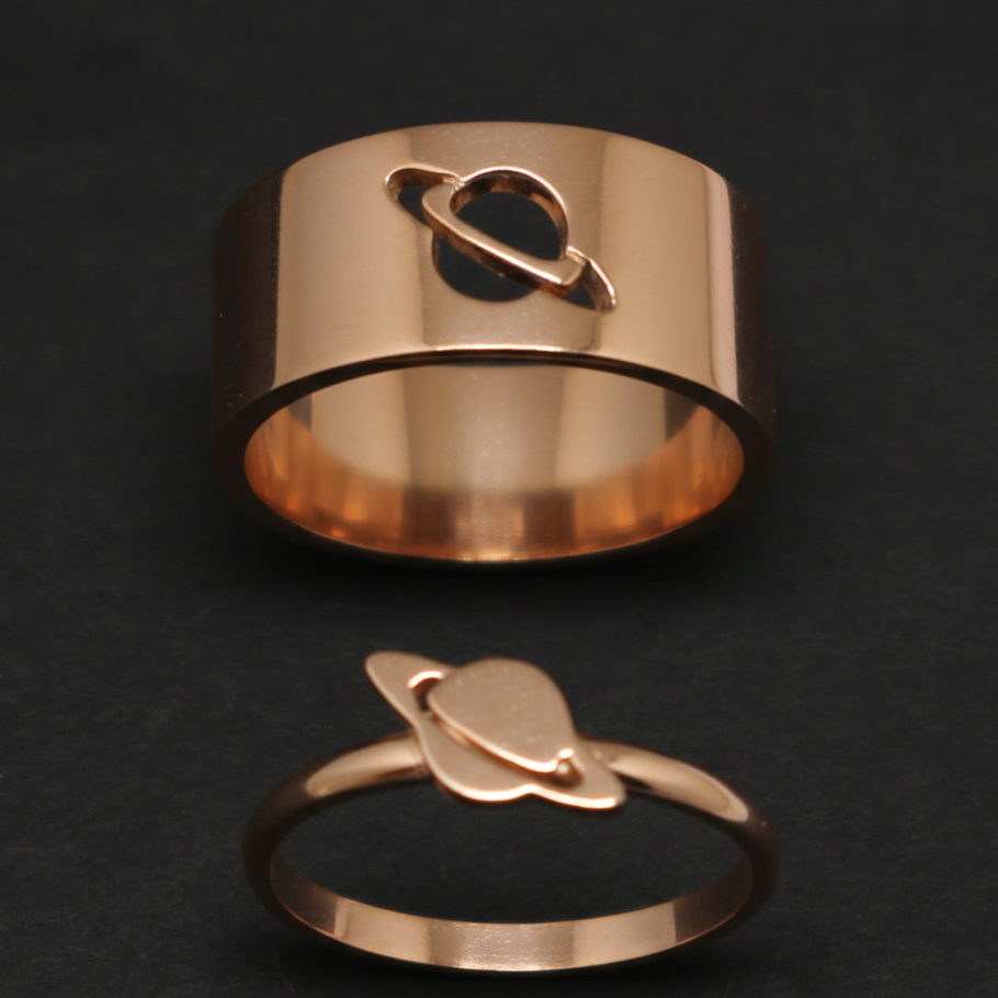 Saturn Promise Couple Rings – Elegant, Adjustable Symbol of Love (Black, Golden, Rose Gold, Silver)
