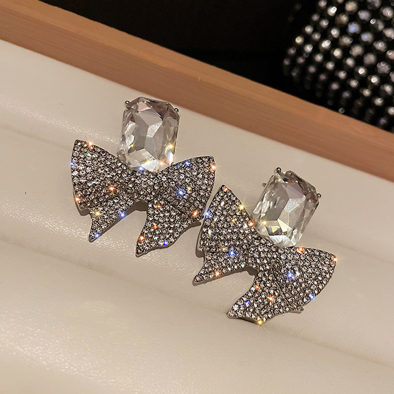 ZJE-165 Sparkling Bow Shape Zircon Korean Earrings- Golden/Silver