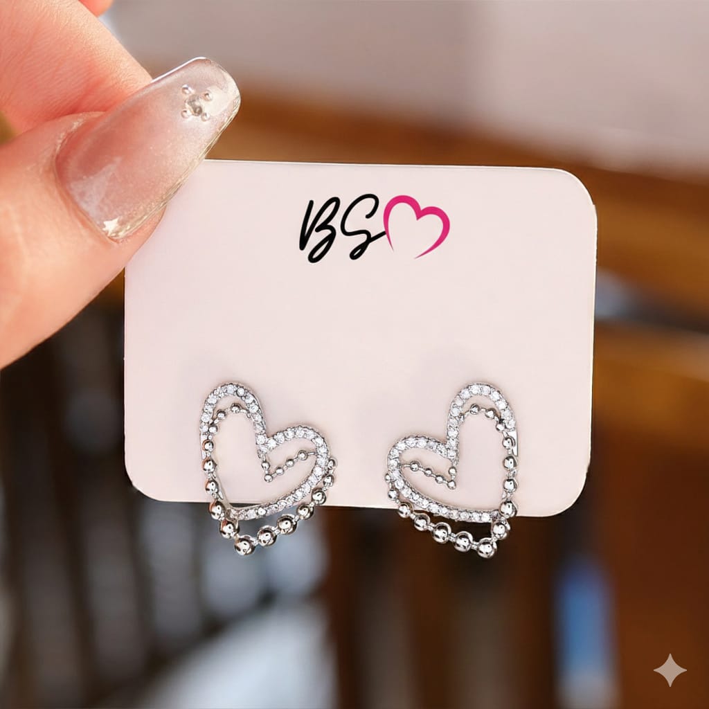 ZJE-164 Heart Shape Double Korean Earrings- Golden/Silver