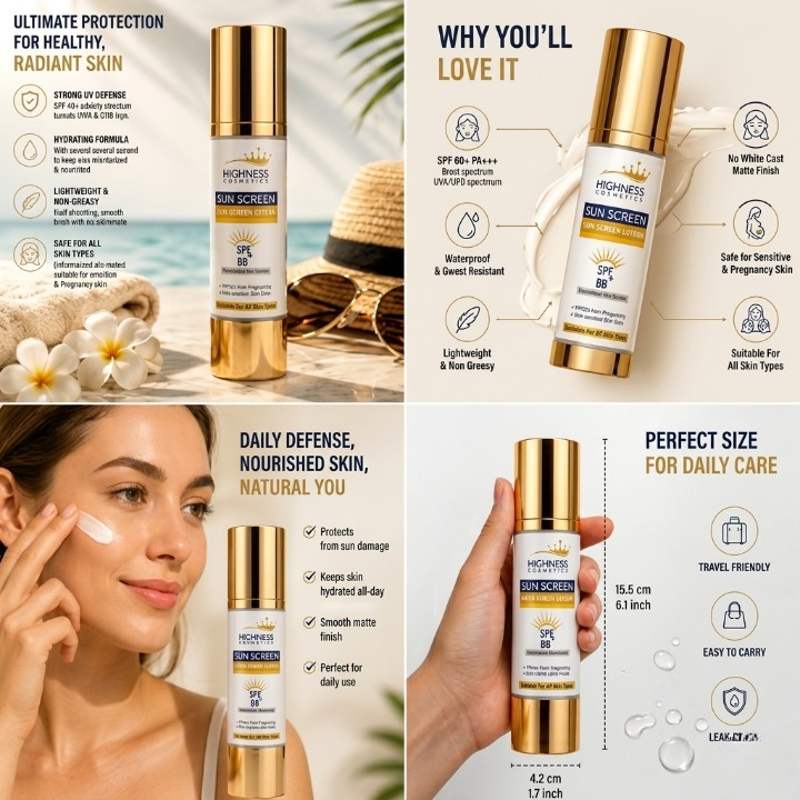 Highness Cosmetics Hydrating Mineral Sunscreen SPF 60 Plus PA Triple Premium Royal Shield 100ml