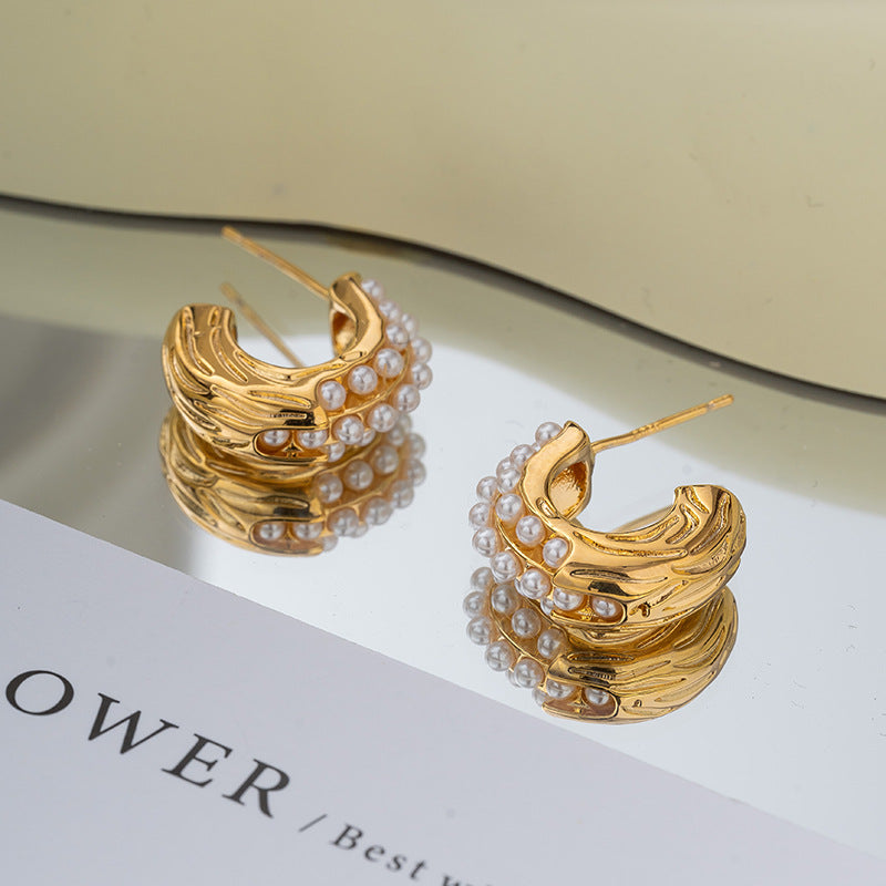 ZJX-169 Pearl Bali – Elegant Korean Style Earrings-Golden/Silver