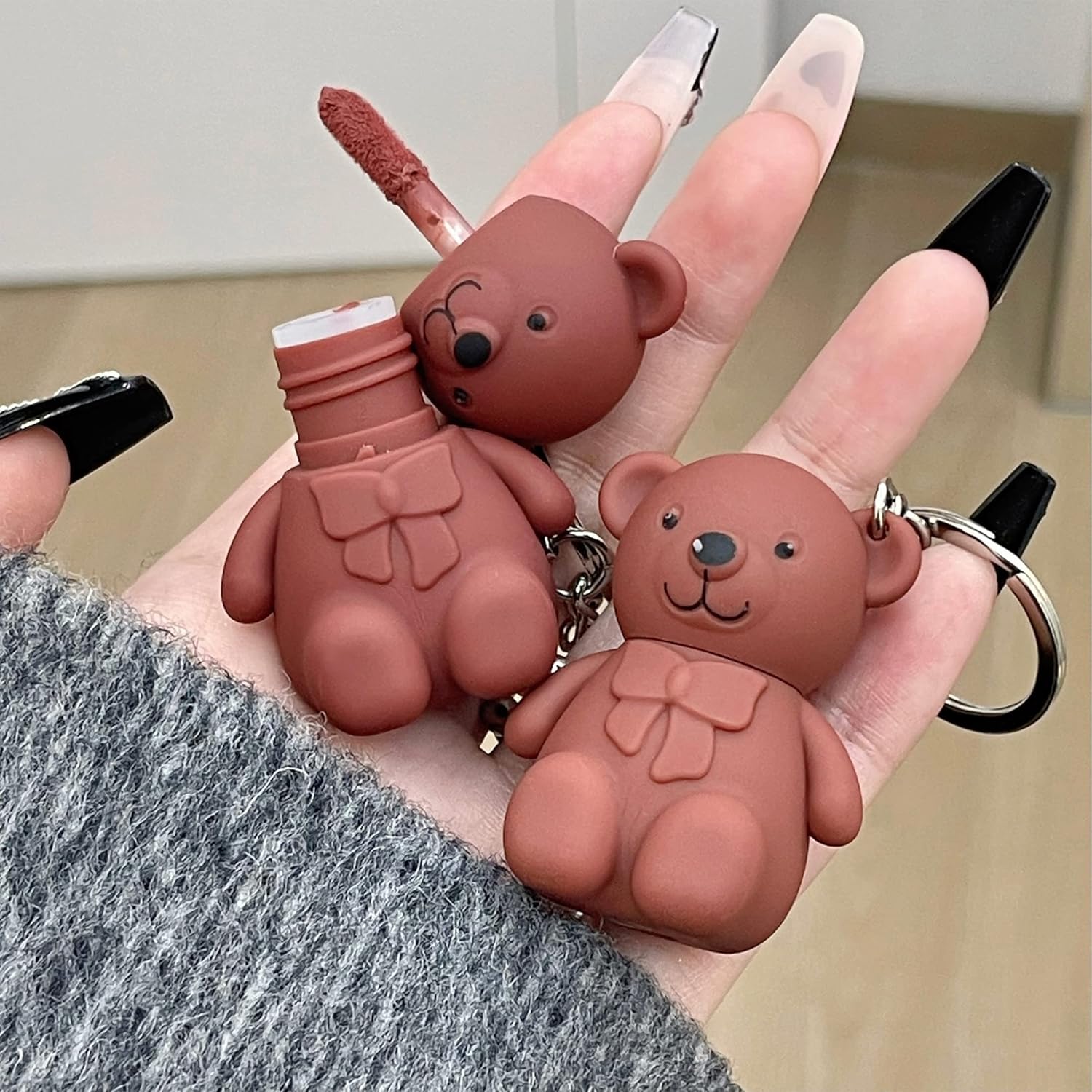 6-Piece Cute Bear Keychain Liquid Lipstick Set