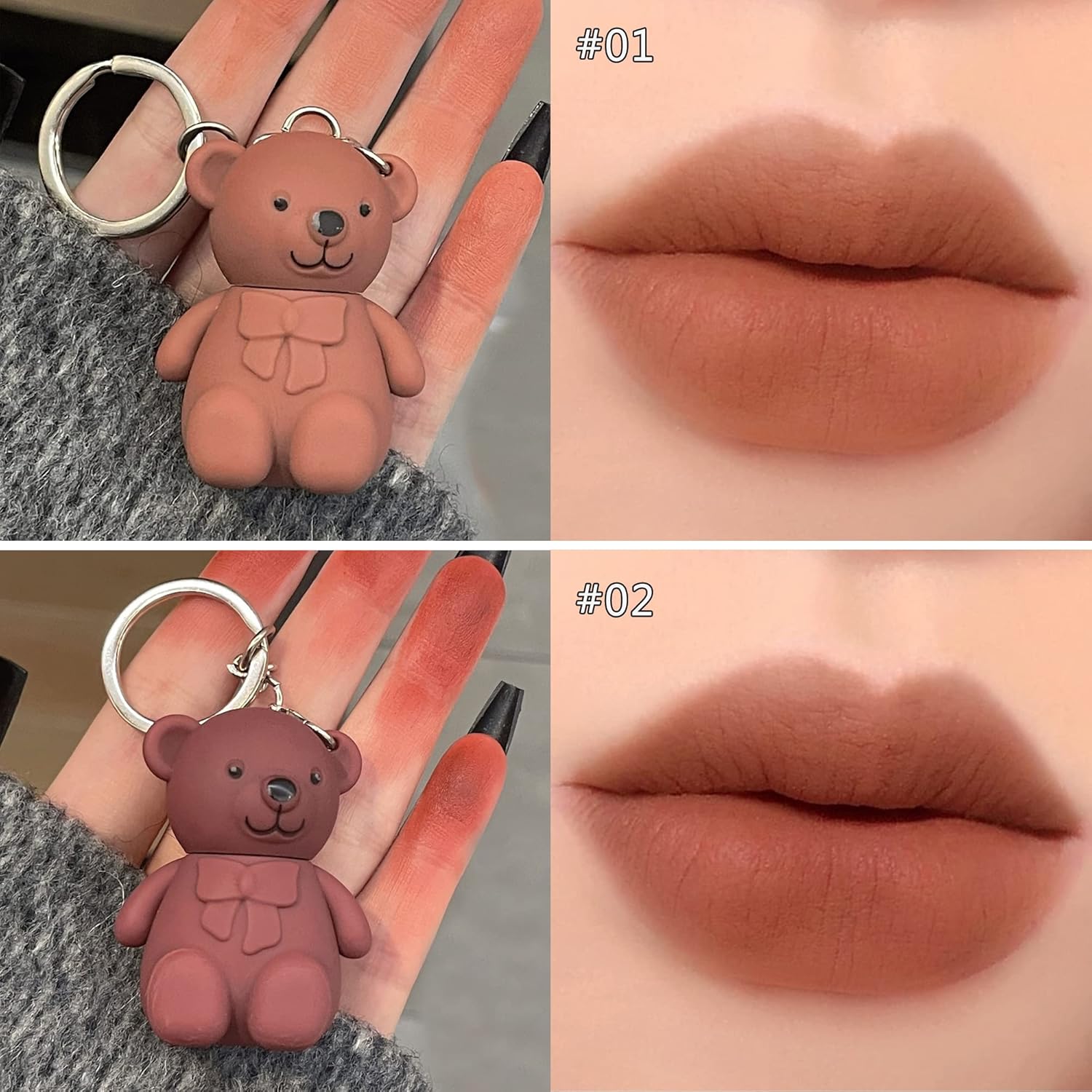 6-Piece Cute Bear Keychain Liquid Lipstick Set
