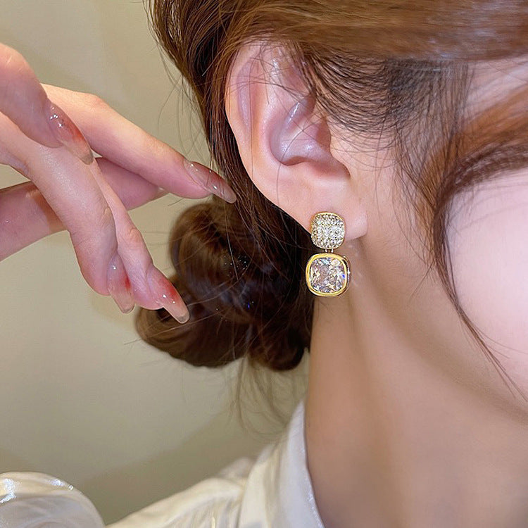 ZJE-163 Korean Zircon Crystal Earrings - Golden/Silver