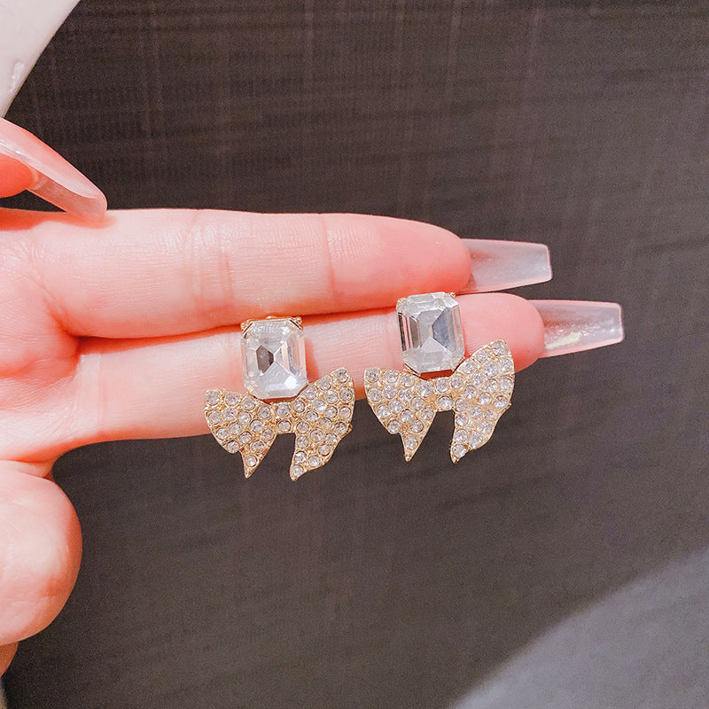 ZJE-165 Sparkling Bow Shape Zircon Korean Earrings- Golden/Silver