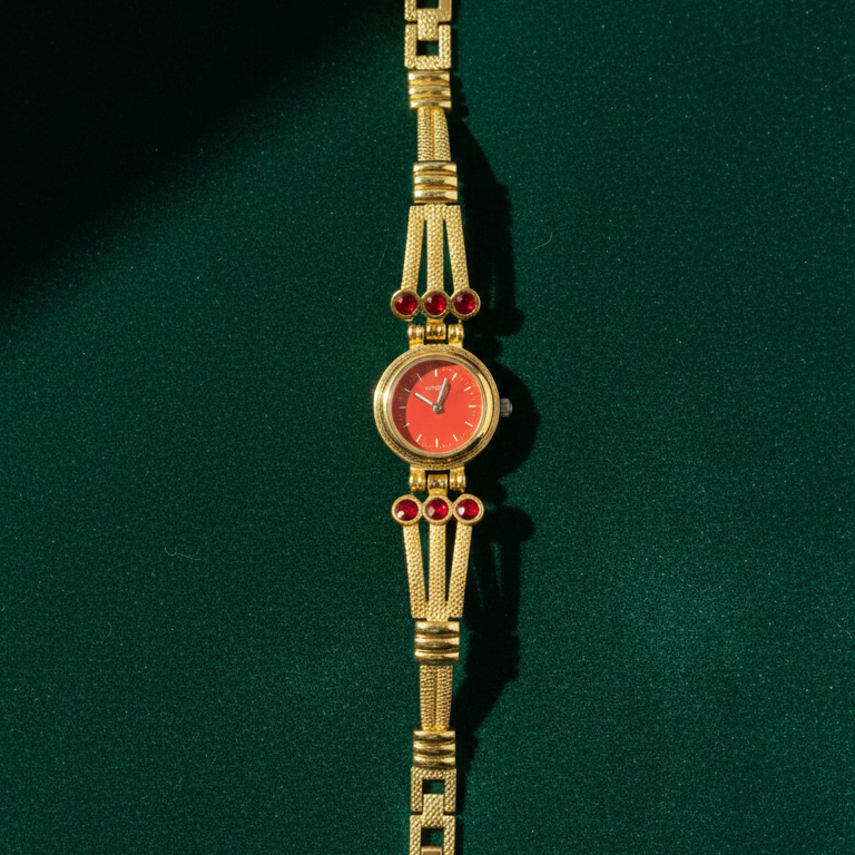 Vintage Gold Bracelet Watch with Red Accents – Random Design & Color