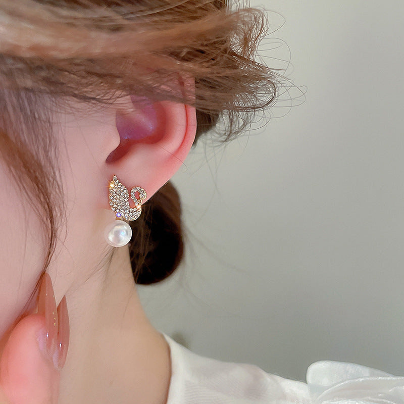 ZJE-911 Swan Pearl Earrings - Golden/Silver