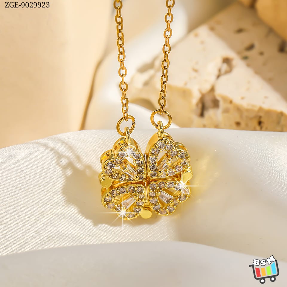 ZGE-923 Korean Magnetic 4 Leaf Clover Pendant Necklace- Golden/Silver