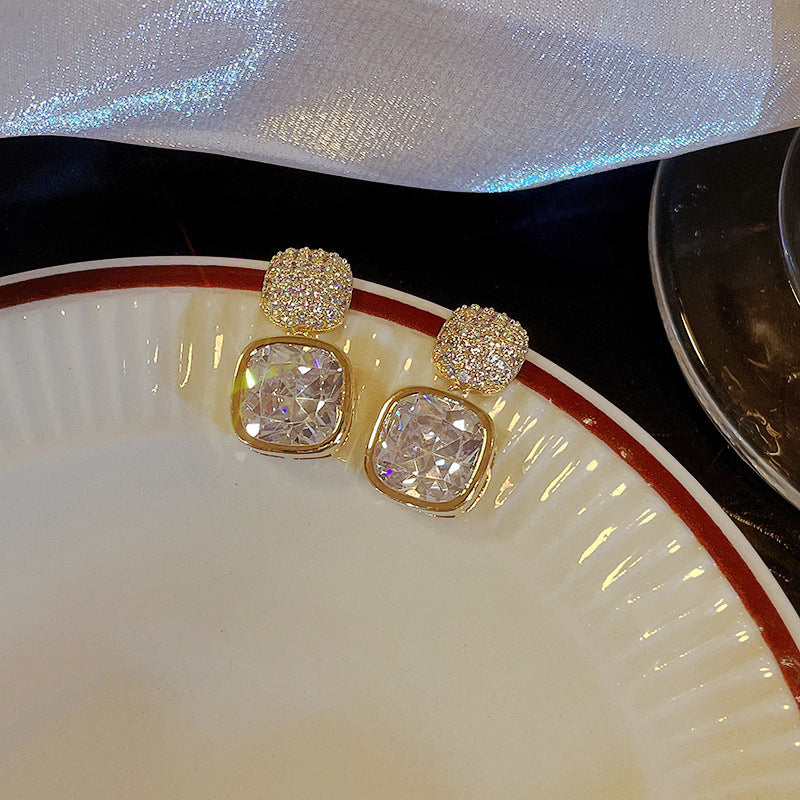 ZJE-163 Korean Zircon Crystal Earrings - Golden/Silver