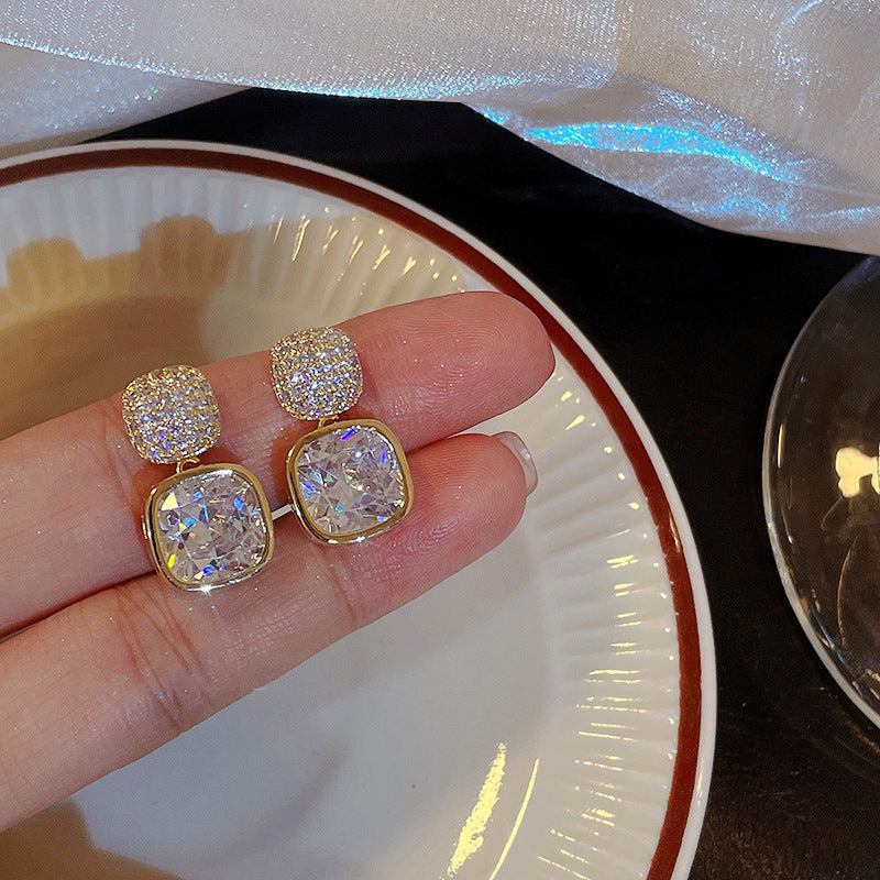 ZJE-163 Korean Zircon Crystal Earrings - Golden/Silver