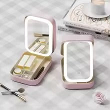 Portable Folding Makeup Mirror Jewellery Box – 3-Color LED Beauty Mirror
