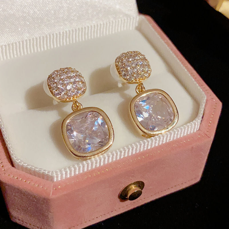 ZJE-163 Korean Zircon Crystal Earrings - Golden/Silver