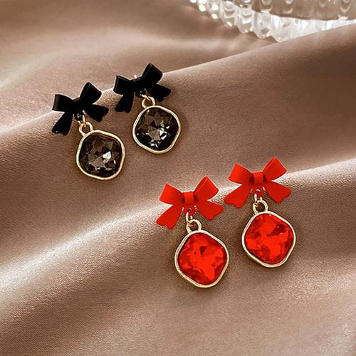 AWJ-166 Bow Shape Korean Earrings- Black/Red