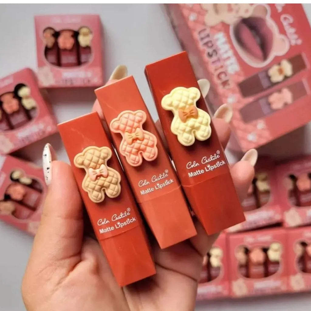 Color Castile Pack of 3 Bear Shape Matte Lipsticks